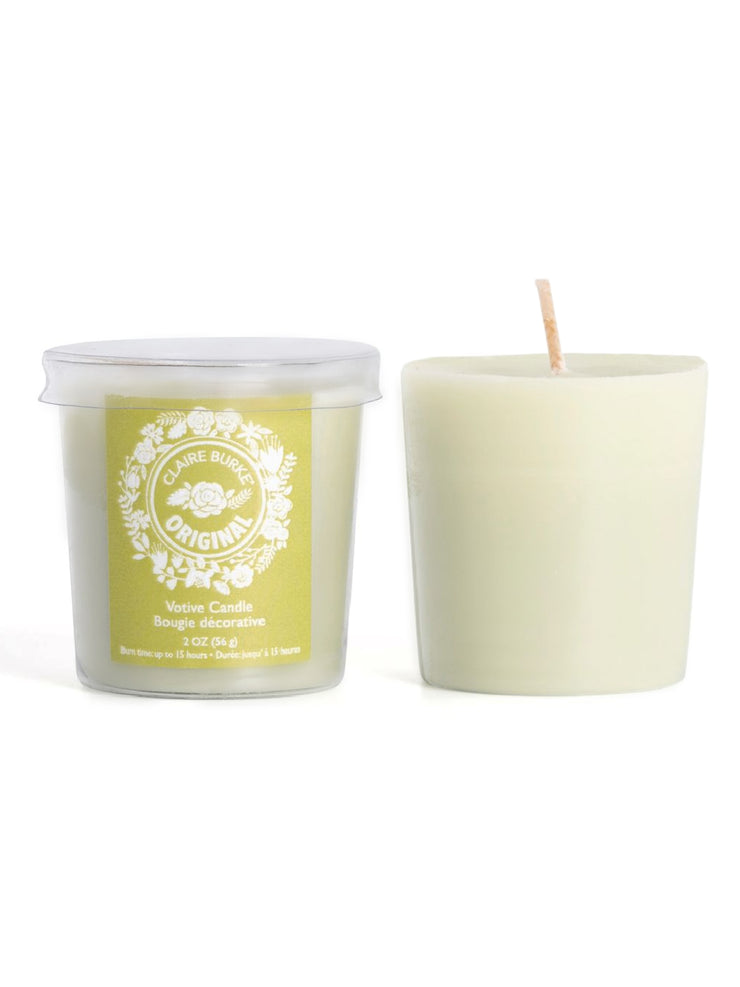 Add a fragrant glow to any space with these Original Claire Burke® Votive candles. With a timeless fragrance blend of rose, lavender, patchouli, vetiver and spices.