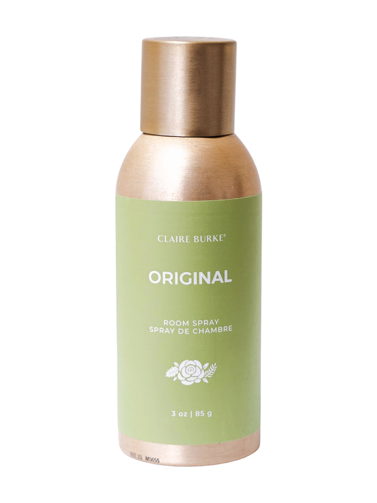 Claire Burke Original Room Spray embodies a timeless blend of rose, lavender, patchouli, vetiver, and spices.